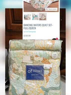Dancing Waters Quilt Set — Seafoam & Coral